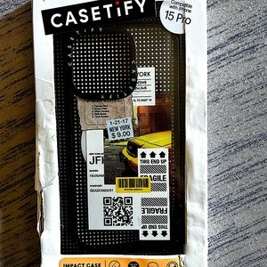 Black  and clear phone case, New York them, IPhone 15 Pro